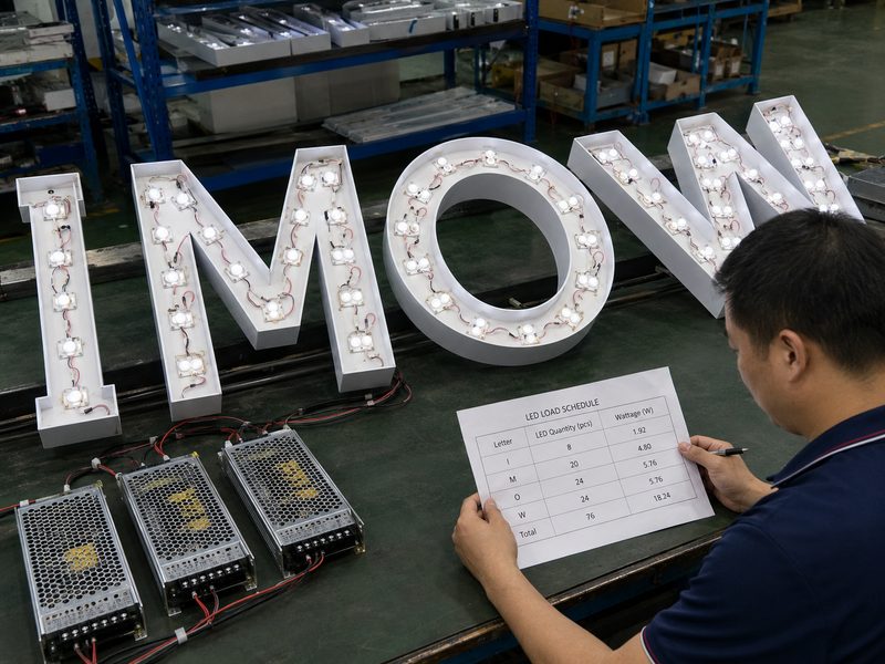 LED power load calculation for channel letters with different shapes and stroke widths