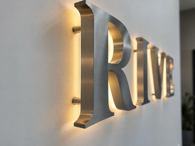 Side view of a halo-lit channel letter showing the standoff gap between the letter and wall
