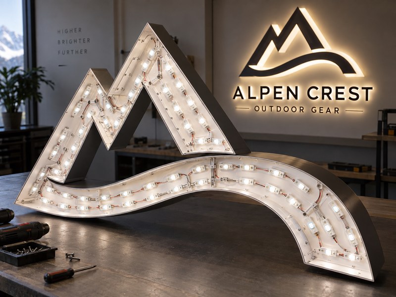 LED layout designed for uniform lighting in complex channel letters