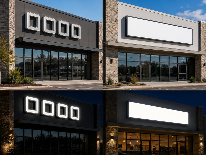 Structural comparison of illuminated channel letters and LED light box signs