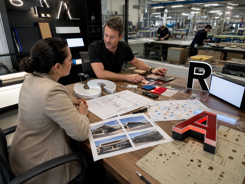 Engineer and procurement manager selecting the right supplier for a custom LED sign project