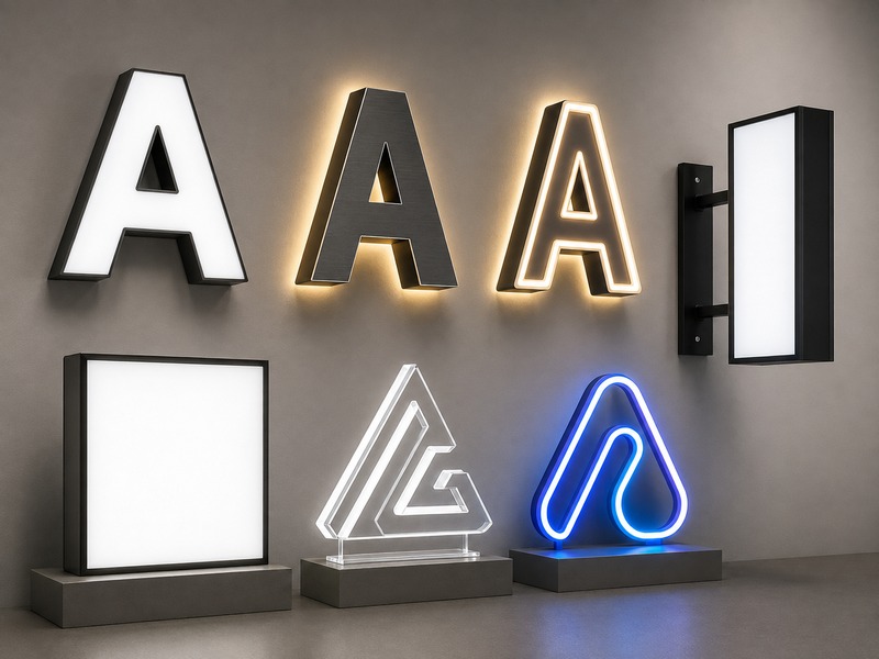 Front-lit, halo-lit, dual-lit, light box, blade, acrylic logo and LED neon signs