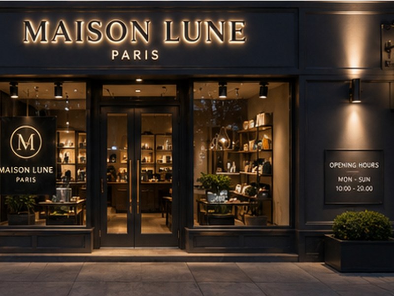 Coordinated storefront signs with consistent materials, colors, and visual hierarchy