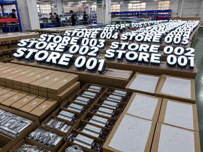 Custom channel letter production prepared for multi-location projects and backup supply