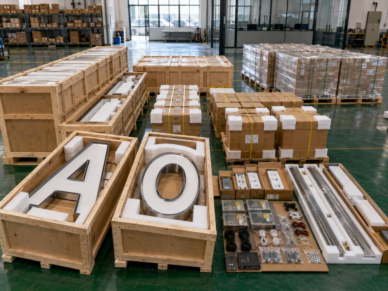 Quality inspection of custom illuminated channel letters before shipment