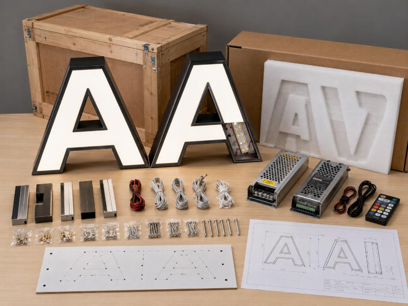 Complete custom sign quotation including sign, power supply, accessories, and installation hardware