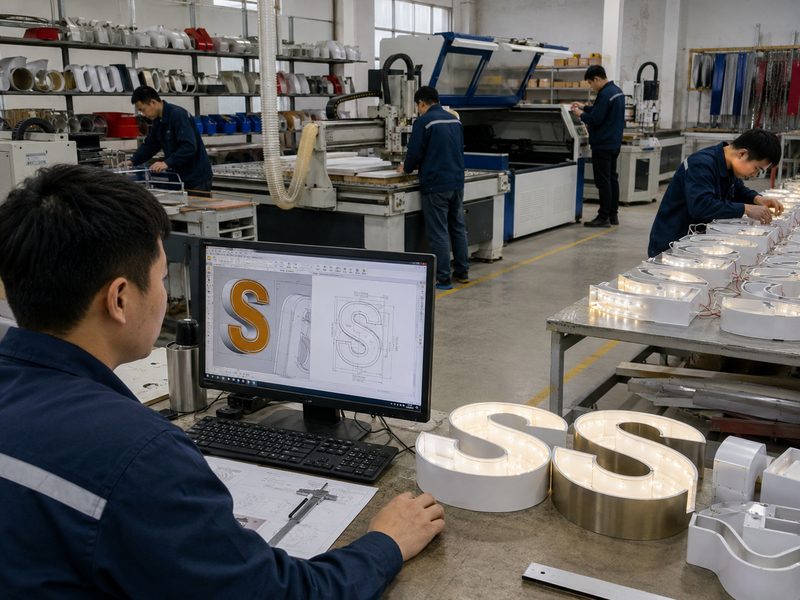 Digital engineering, CNC cutting and LED testing used in efficient custom sign manufacturing
