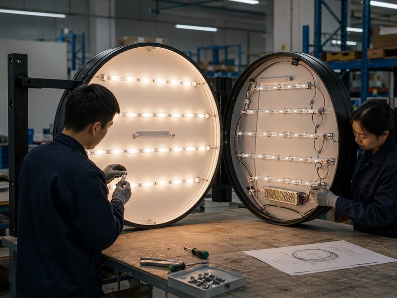Double-sided blade sign lighting control