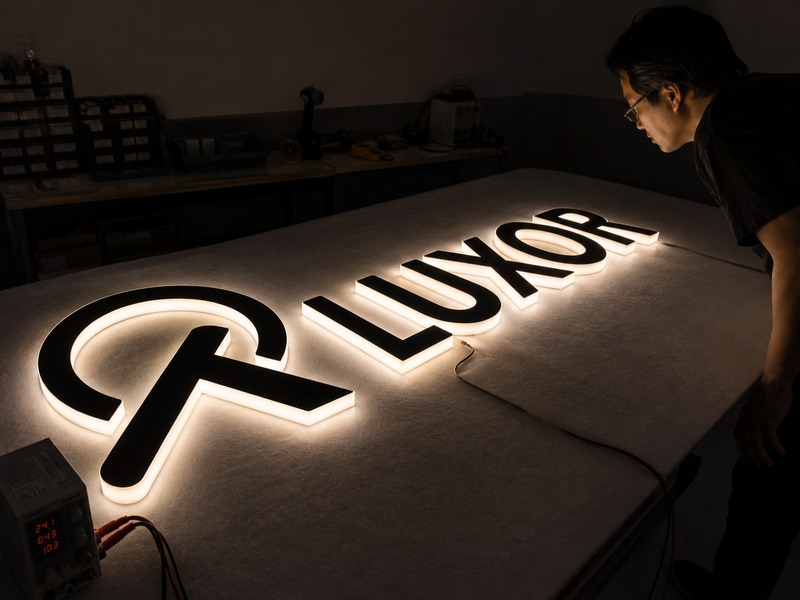 Uniform side illumination test for channel letters without hotspots or visible LED dots