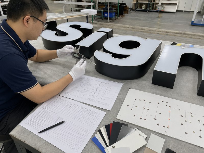 Final acrylic face thickness verified against channel letter drawings and material specifications