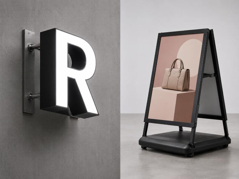 Fixed and portable signs serving different commercial business uses