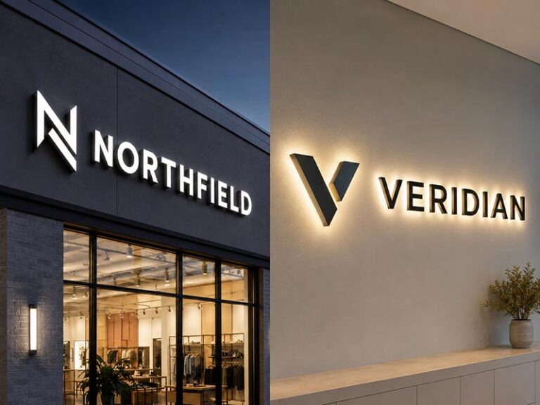 Front-lit and back-lit LED signs compared on a modern wall