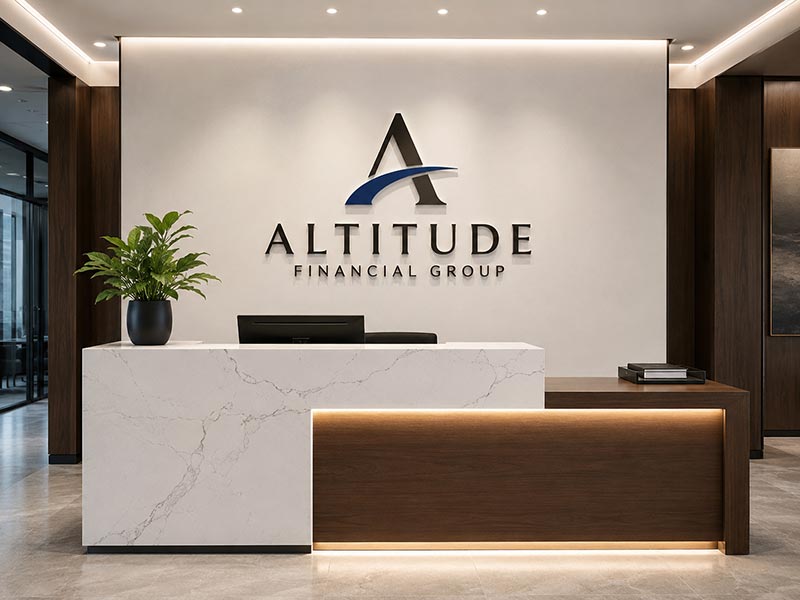 Professional reception logo sign with clean installation and balanced wall placement