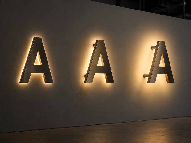 Different channel letter standoff distances creating tight, medium and wide halo light spreads