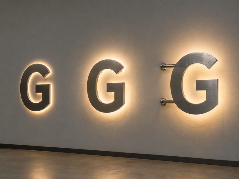 Halo-lit channel letters tested at different stand-off distances to compare halo width and edge definition
