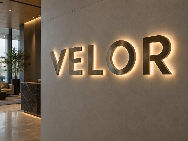 Halo-lit channel letters mounted with controlled standoff distance for an even wall glow
