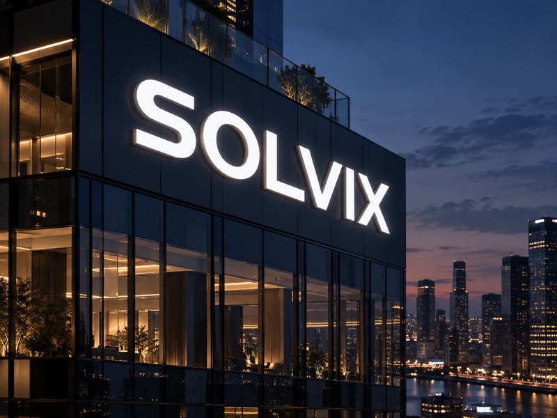 Evenly illuminated high-rise channel letter sign at night