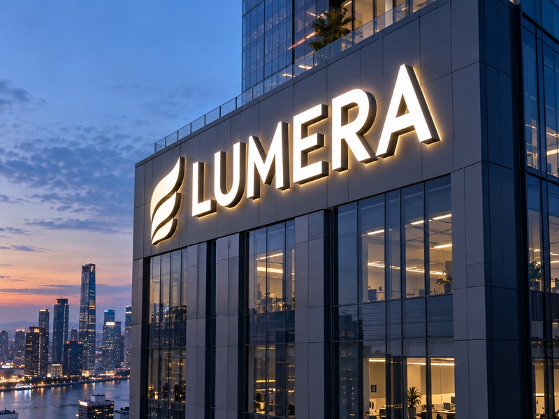 Front-lit channel letters on a tall building façade
