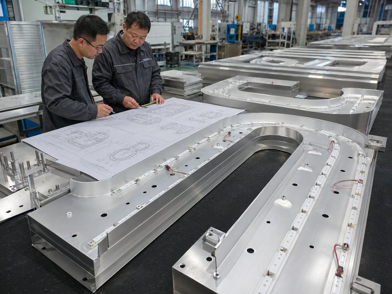 Engineering and manufacturing of reinforced high-rise channel letters in a professional sign factory