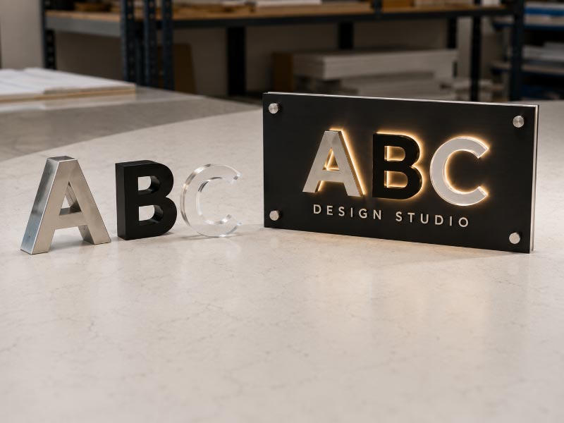 Separate individual letters and backboard logo sign structure comparison