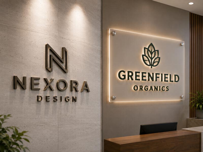 Individual letters and backboard logo sign comparison for commercial branding