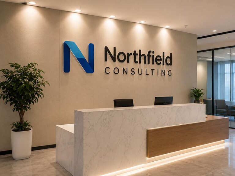 Custom acrylic letters installed on a modern indoor reception wall