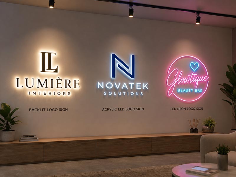 Different indoor LED sign types for logo wall projects