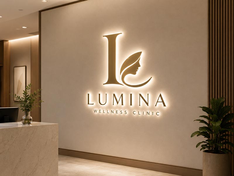Soft backlit lighting effect for an indoor logo wall sign