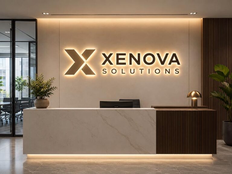 Custom indoor LED logo wall sign for office reception area