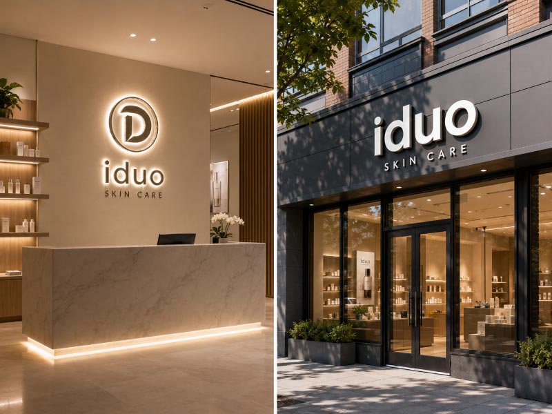 Indoor acrylic LED logo and outdoor channel letters for brand signage