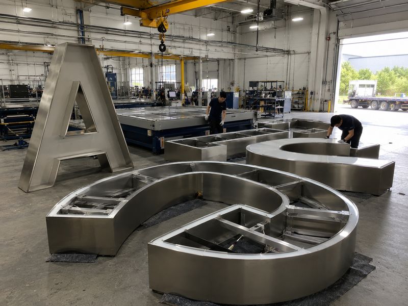 Large channel letter sections planned around manufacturing and handling limits
