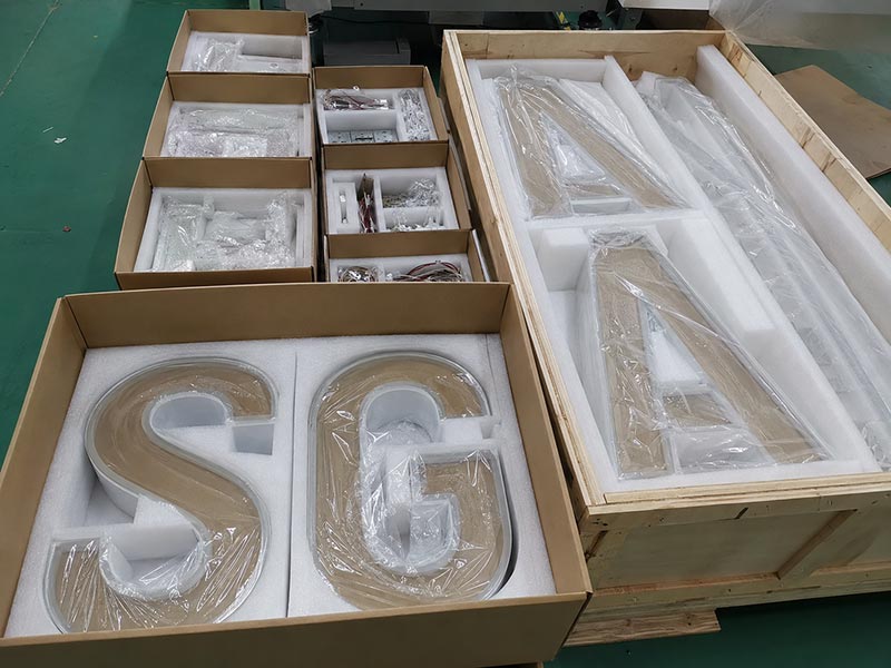 Export packing for LED channel letters with foam protection cartons power supplies and accessories