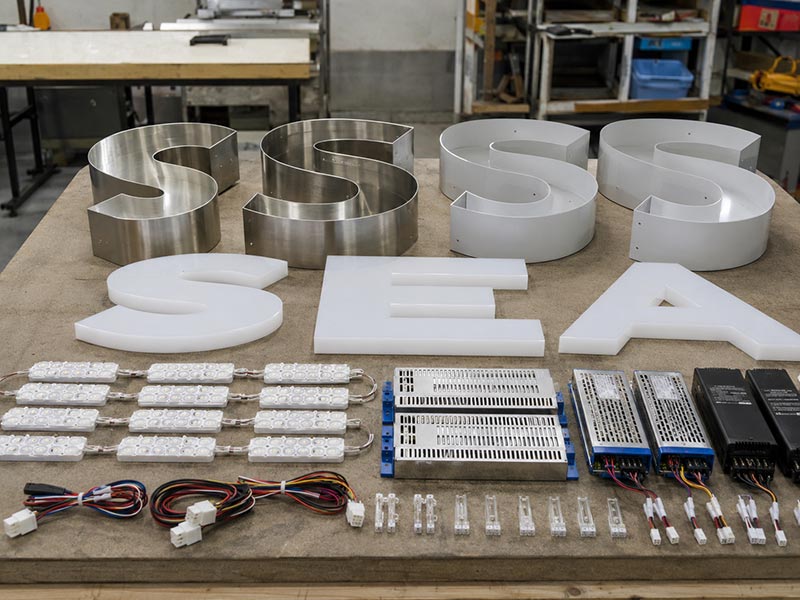 Aluminum shells acrylic faces LED modules and power supplies for LED channel letter production