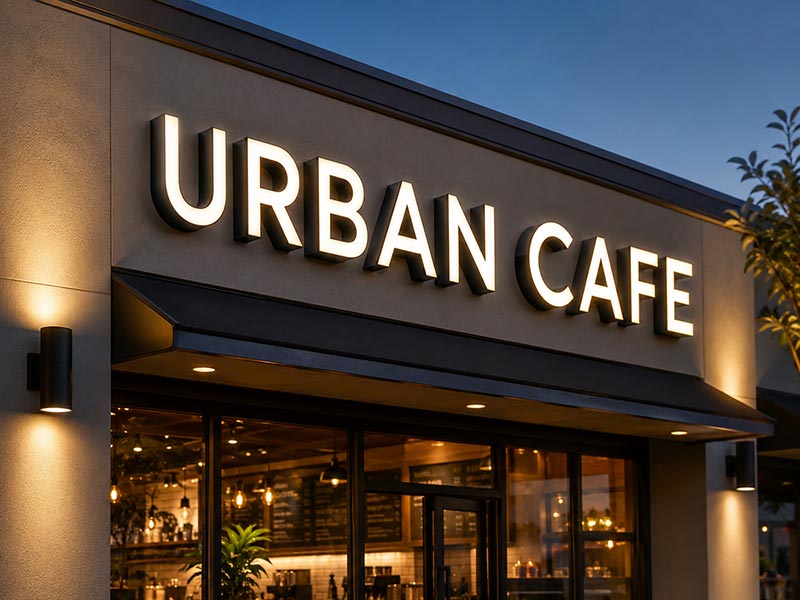 LED channel letters storefront sign mounted on building facade