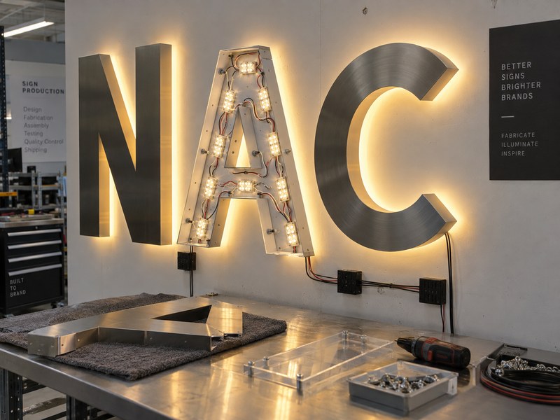 LED module layout and channel letter geometry affecting halo lighting uniformity
