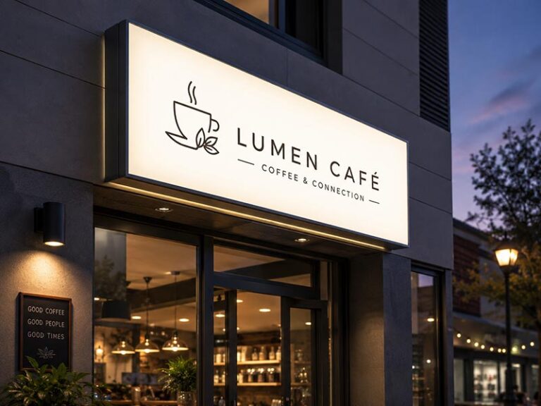 Outdoor illuminated LED light box showcasing brand logo in commercial environment