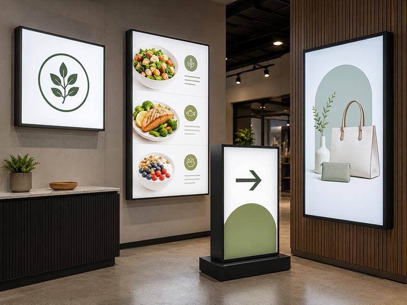 Custom LED light boxes for storefront, menu, retail, and logo signage projects