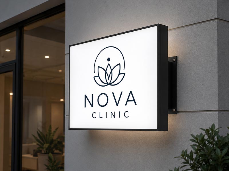 Custom LED light box sign with illuminated acrylic face for storefront branding