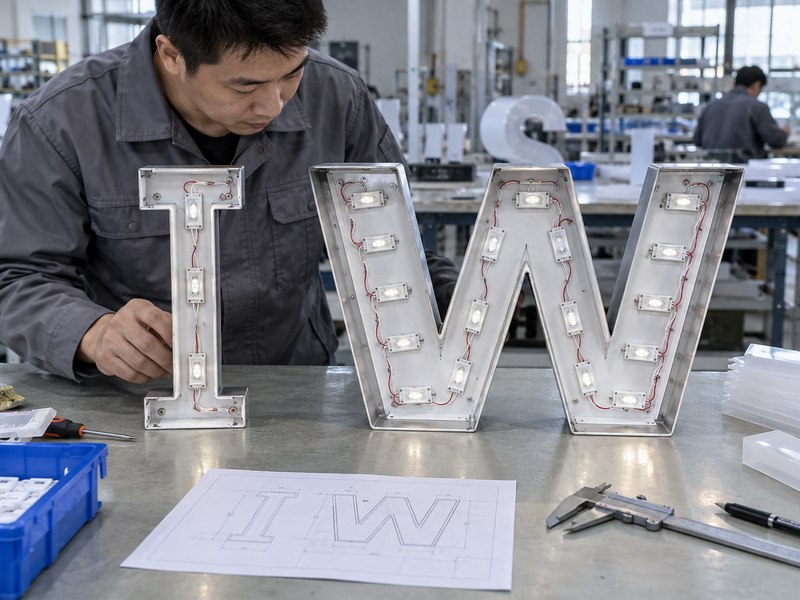Different LED module quantities inside narrow and wide channel letters of similar height
