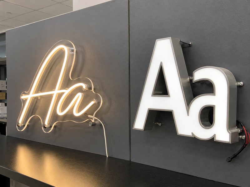 Structural comparison of LED neon sign on acrylic and dimensional front-lit channel letters