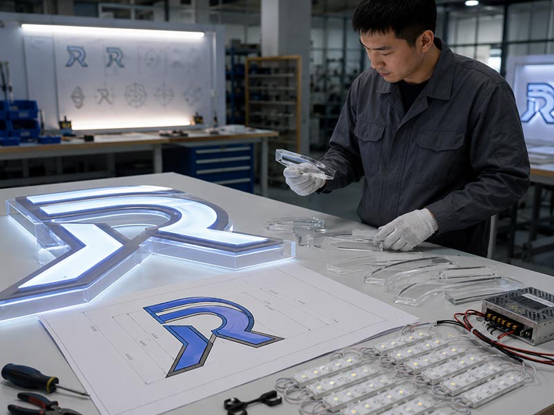 LED sign design to production review for interior design projects