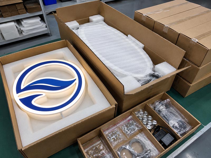 Custom LED signs packed with foam and cartons for safe international delivery and after-sales protection