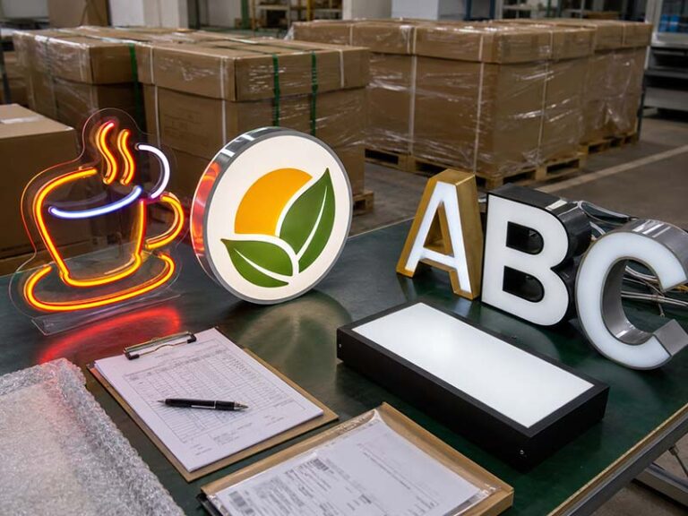 LED sign importer checklist with custom signs, export packing, and inspection documents