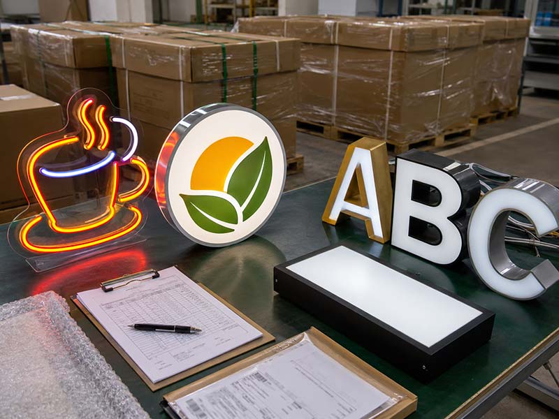 LED sign importer checklist with custom signs, export packing, and inspection documents
