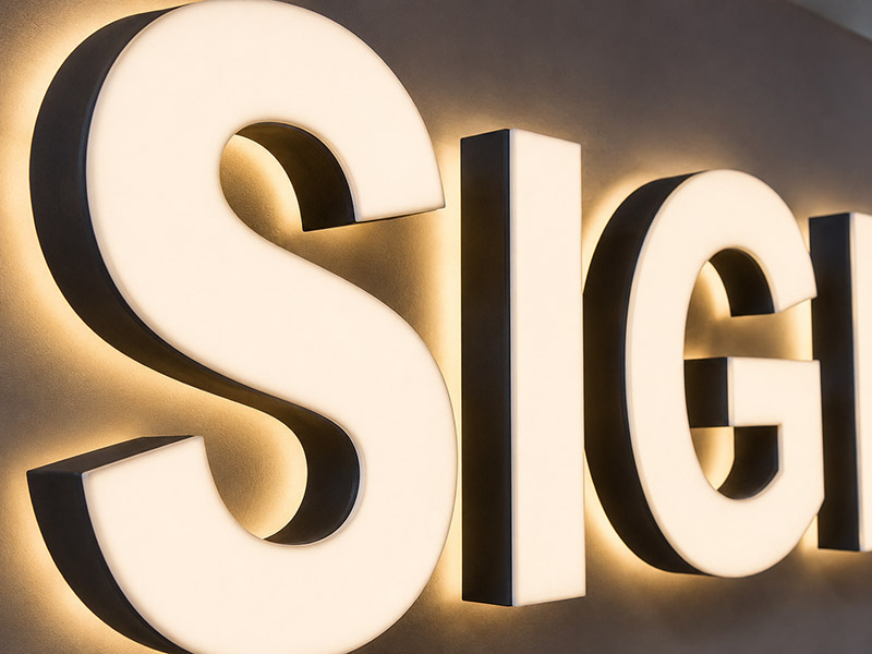 Close-up of LED sign letters showing letter height and stroke width for readability