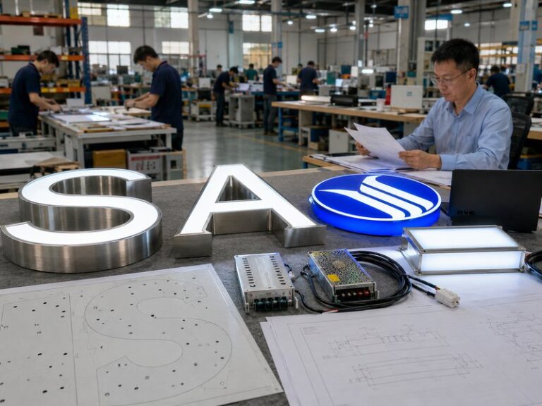 LED sign products and engineering documents used to compare a direct manufacturer with a trading company