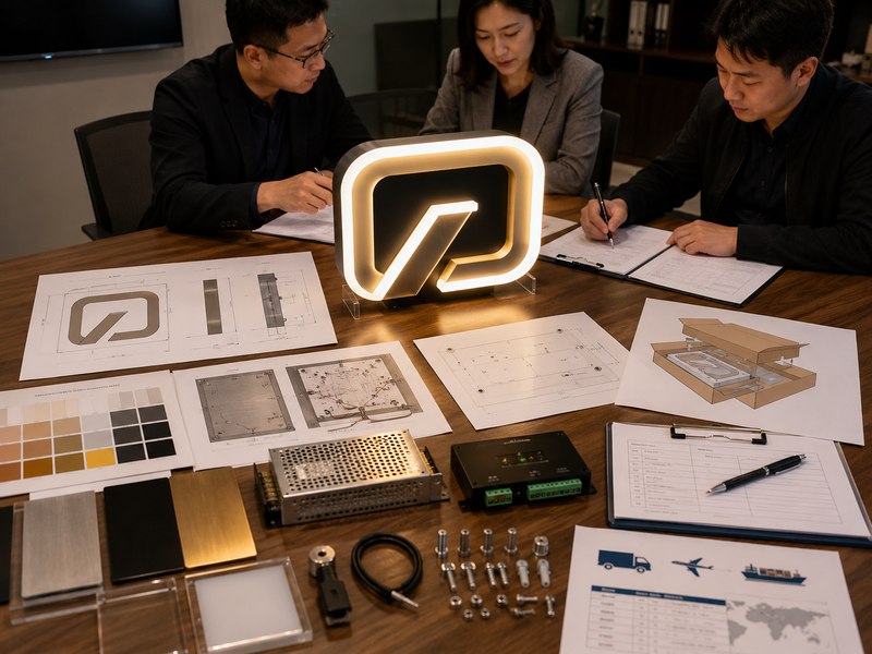 Final LED sign order confirmation with approved sample, drawings, materials, installation and packaging details