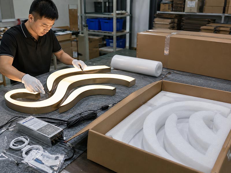 Pre-shipment inspection and export packaging for custom interior LED signs
