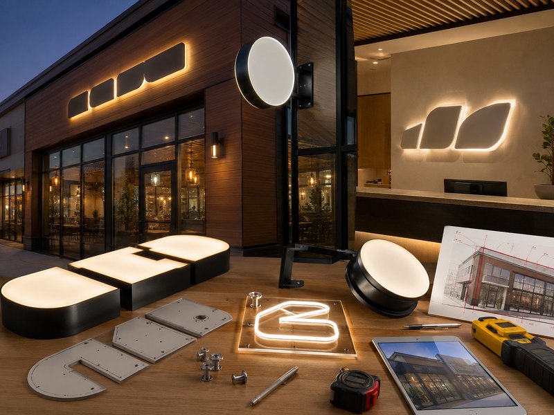 Channel letters, acrylic LED logo, LED neon sign and blade sign for different commercial projects