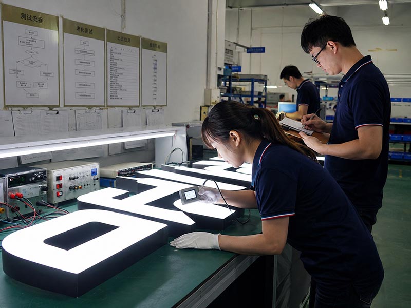 LED sign quality control and aging test process before shipment for chain store projects